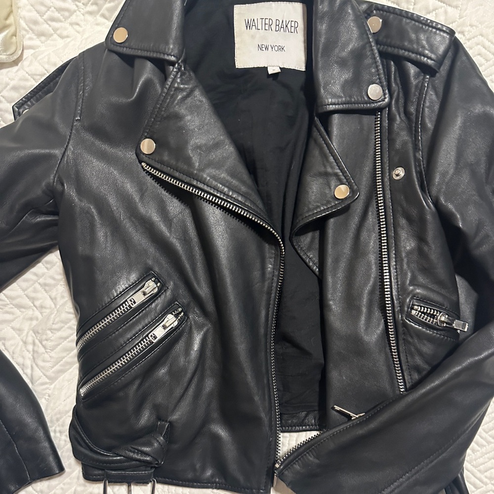 Walter Baker Black Leather Moto Jacket with Asymmetrical Zipper